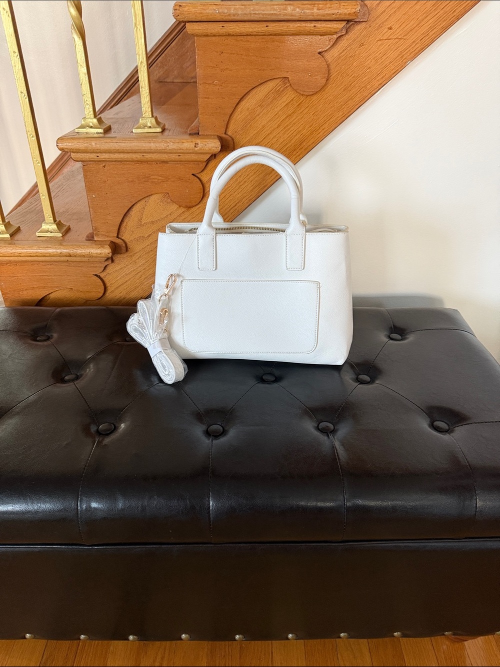 White Structured Top-Handle Tote Bag